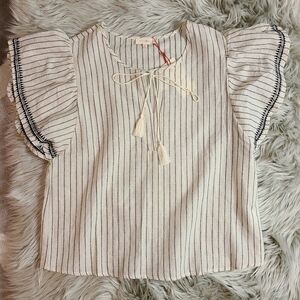 Solitaire Embroidered Boho Ruffle Sleeve Top